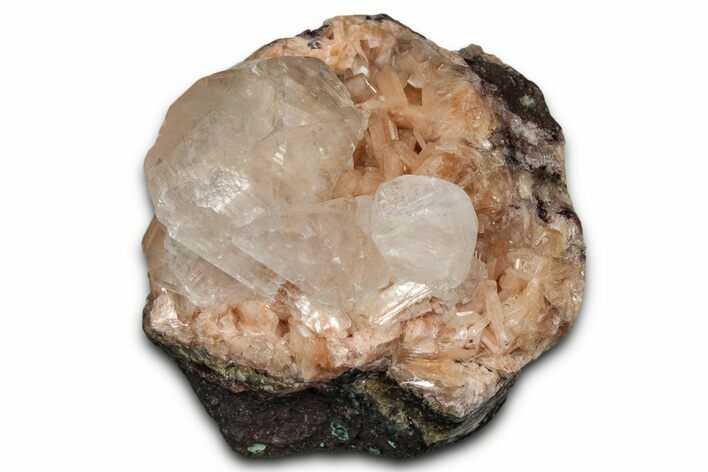 Gemmy Calcite Crystals on Peach Stilbite - India - India #342972